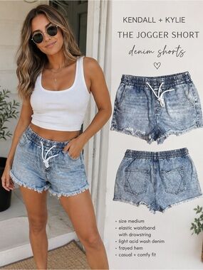 Kendall + Kylie The Jogger Short Denim Shorts M Acid Wash Frayed Hem Y2K